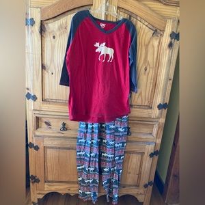 Men Lazy one red brown moose 2 piece pajamas size L